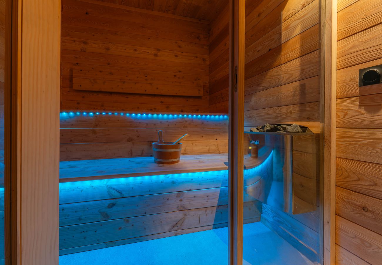 Indoor sauna on the lower level